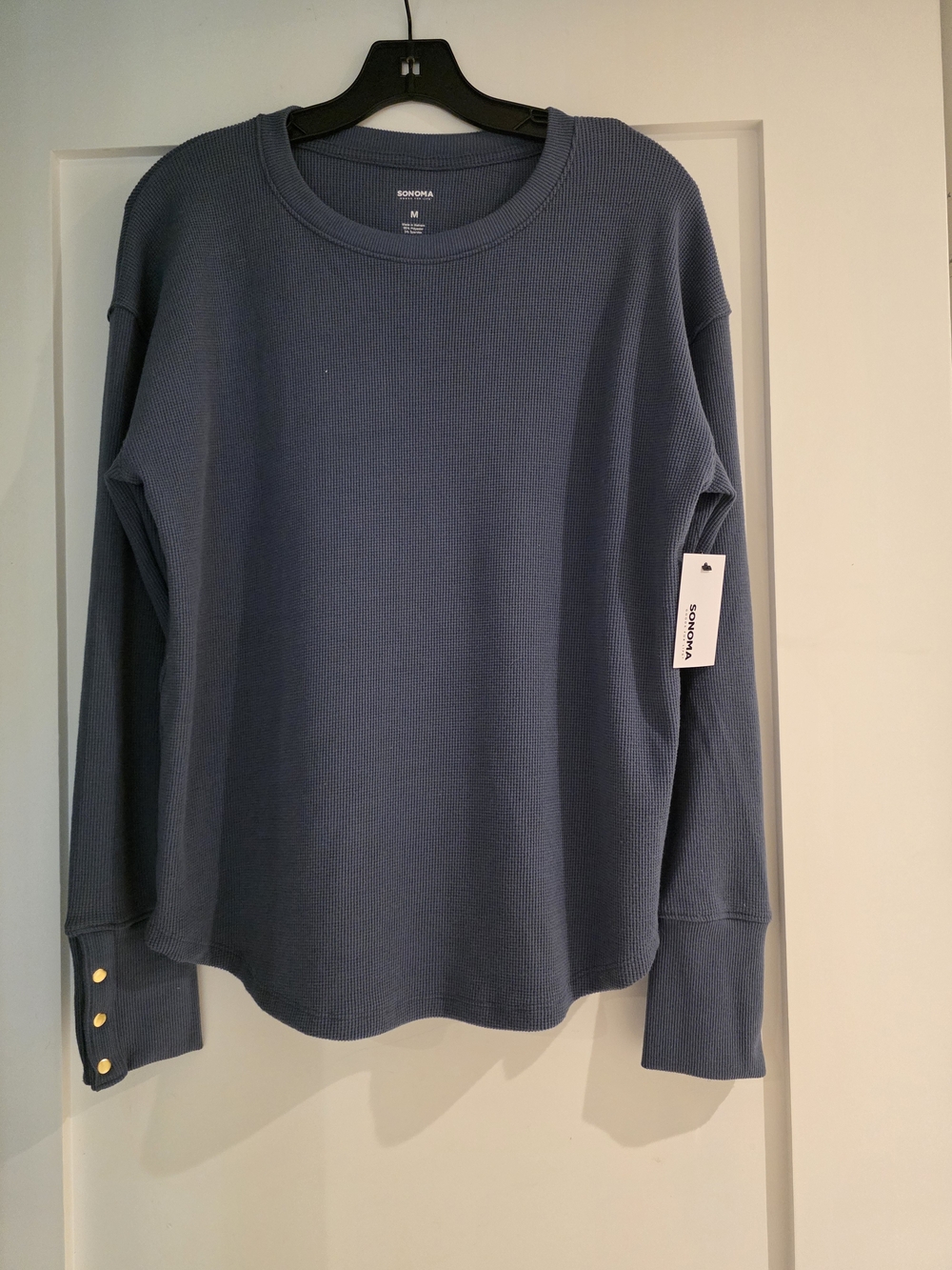 NWT Sonoma Women’s Crewneck Waffle Knit Sweater - Slate Blue